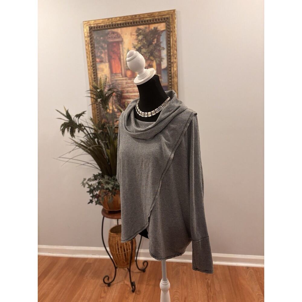 Women's Calvin Klein Performance Cowl Neck Front Wrap Grey/white Sweater Size L - Picture 2 of 10